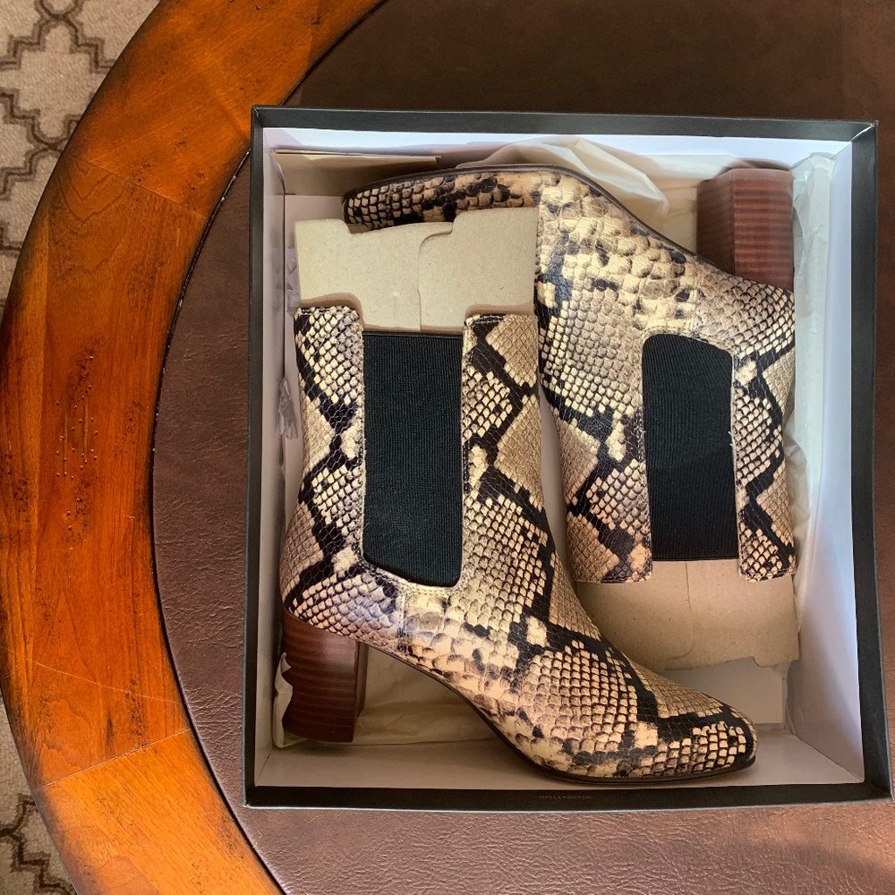 J Crew Snake Embossed Stacked Heel Boot, NWT Size 6 1/2